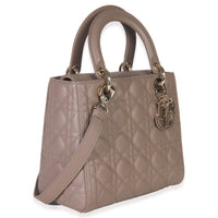 Christian Dior Taupe Lambskin Cannage Medium Lady Dior Handbag pv
