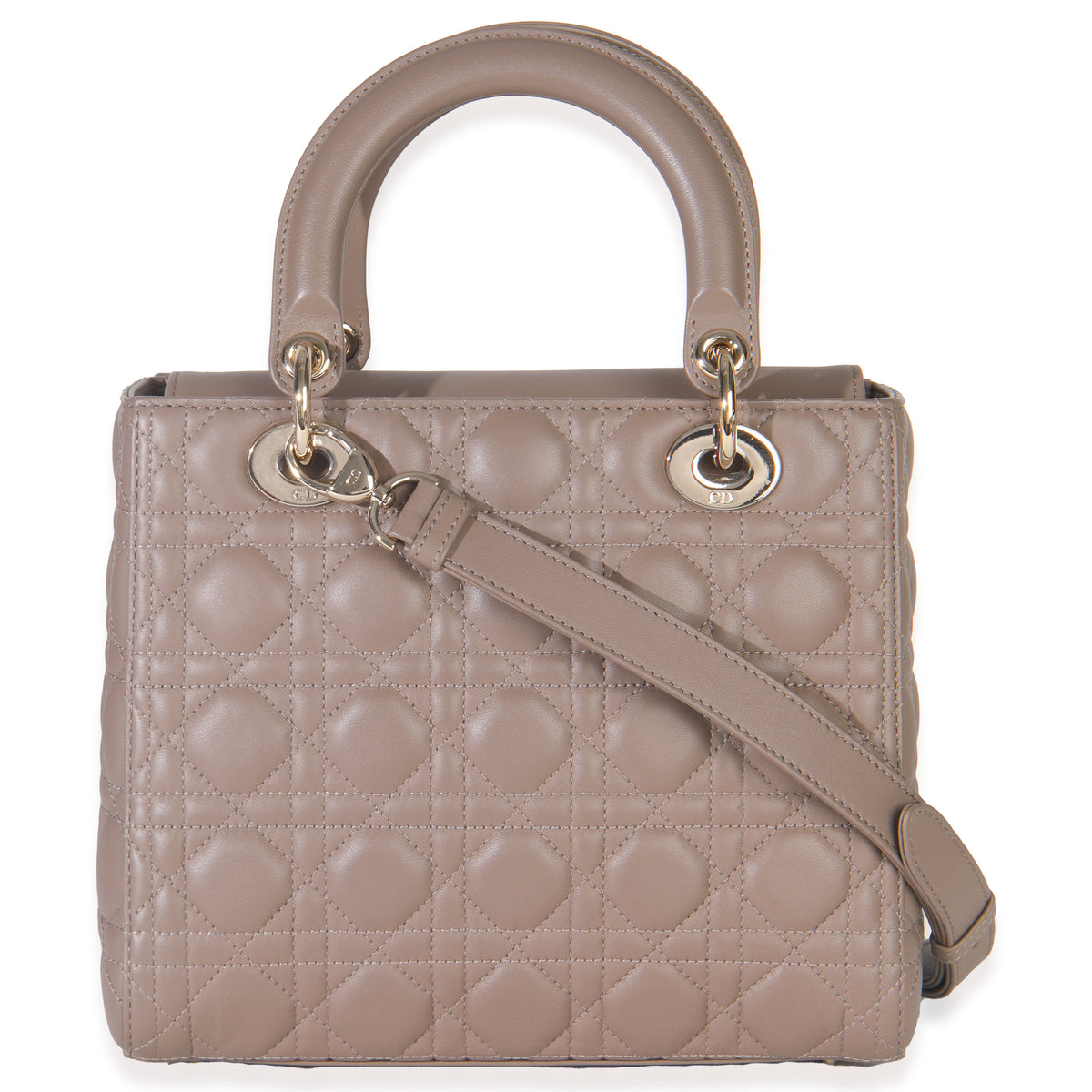 Christian Dior Taupe Lambskin Cannage Medium Lady Dior Handbag stamp