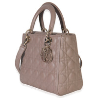 Christian Dior Taupe Lambskin Cannage Medium Lady Dior Handbag sv