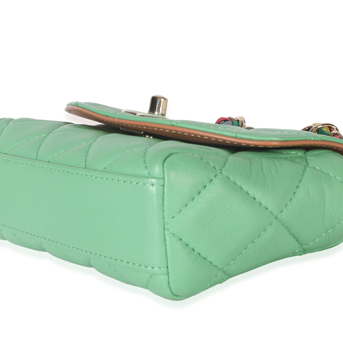 Green Quilted Lambskin Ribbon Chain Mini Flap Bag