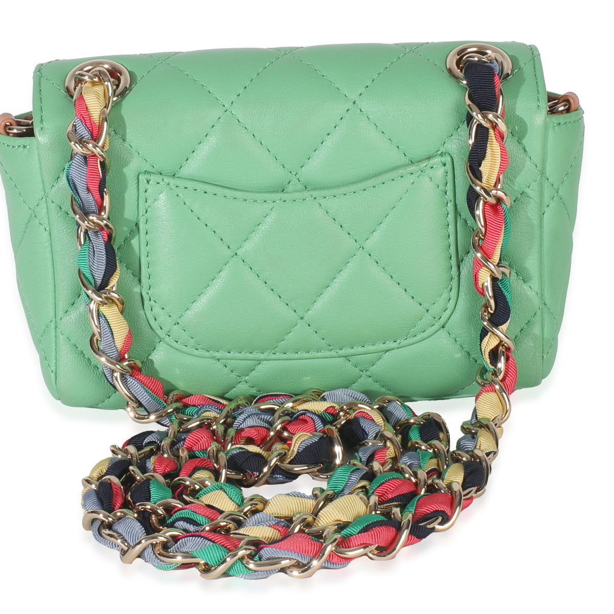 Green Quilted Lambskin Ribbon Chain Mini Flap Bag