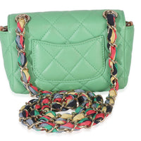 Green Quilted Lambskin Ribbon Chain Mini Flap Bag