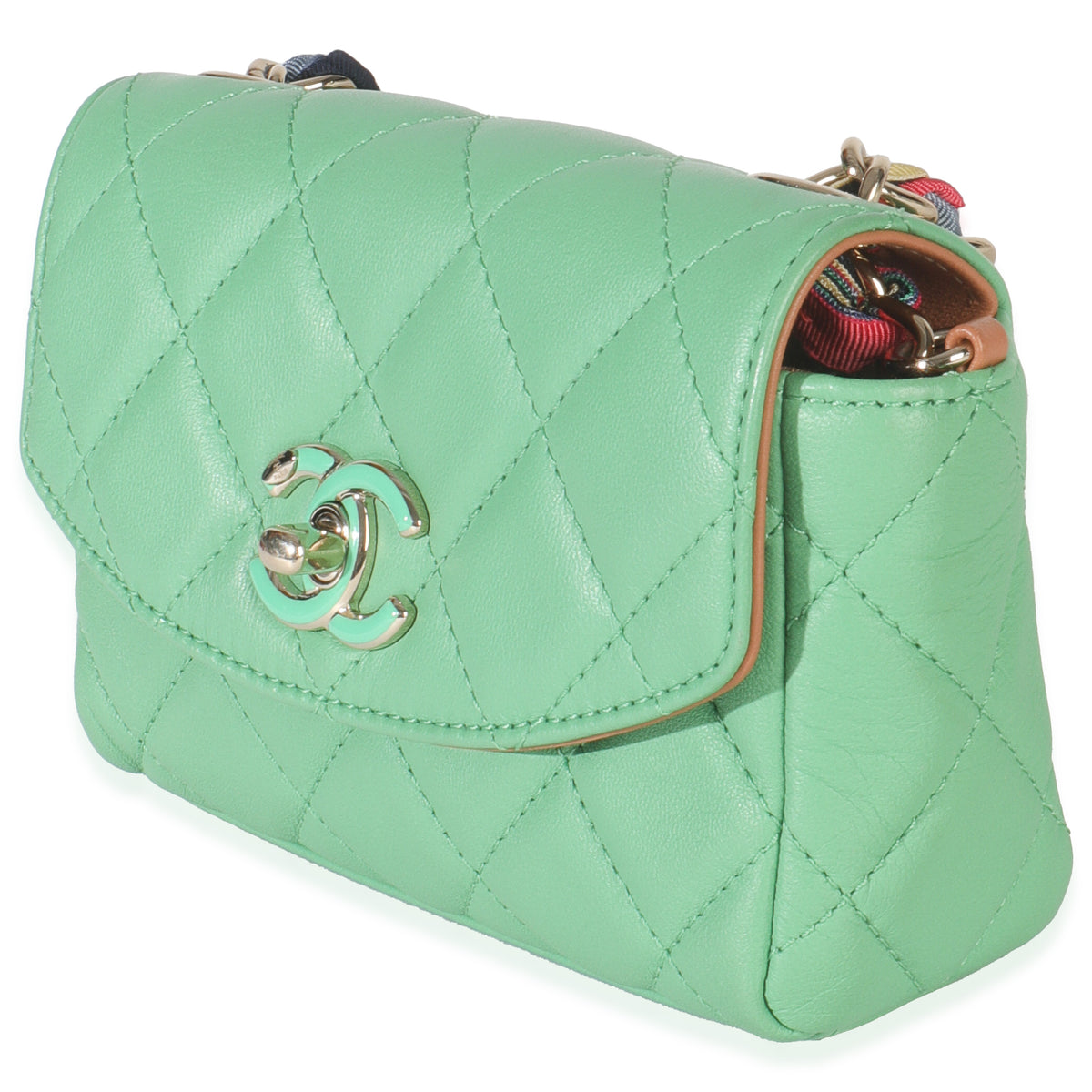 Green Quilted Lambskin Ribbon Chain Mini Flap Bag