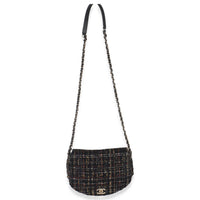 Gold Multicolor Tweed Small Chain Around Saddle Flap Bag