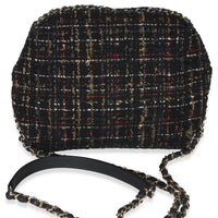 Gold Multicolor Tweed Small Chain Around Saddle Flap Bag