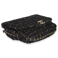 Gold Multicolor Tweed Small Chain Around Saddle Flap Bag