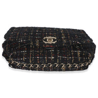 Gold Multicolor Tweed Small Chain Around Saddle Flap Bag