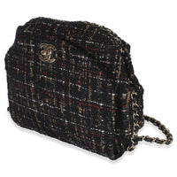 Gold Multicolor Tweed Small Chain Around Saddle Flap Bag