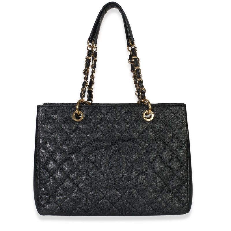 Black Quilted Caviar Grand Shopper Tote