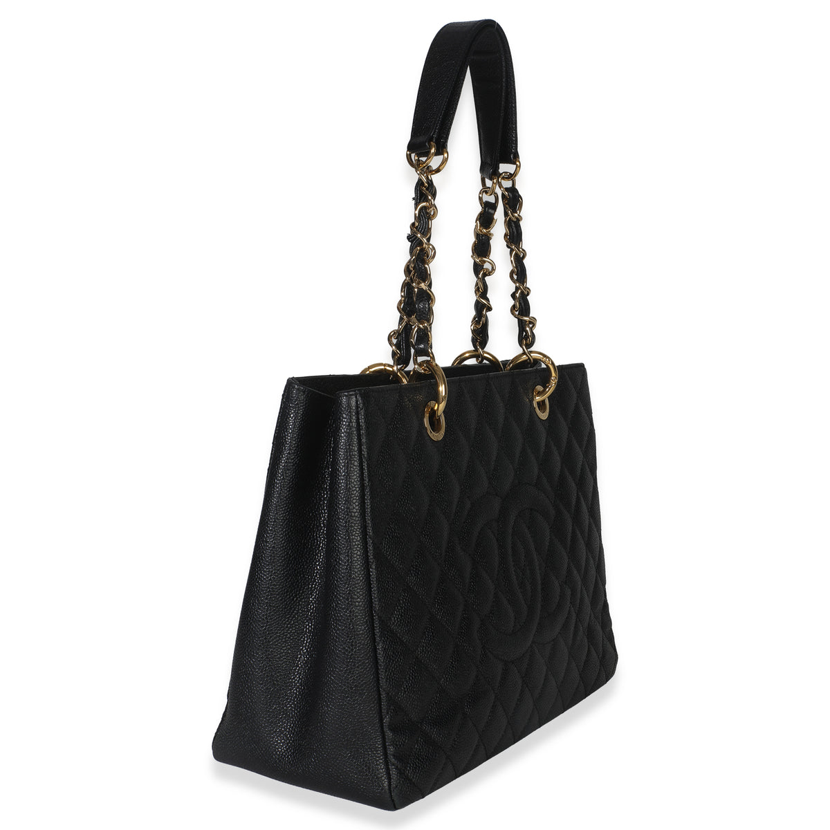 Black Quilted Caviar Grand Shopper Tote