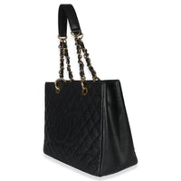Black Quilted Caviar Grand Shopper Tote