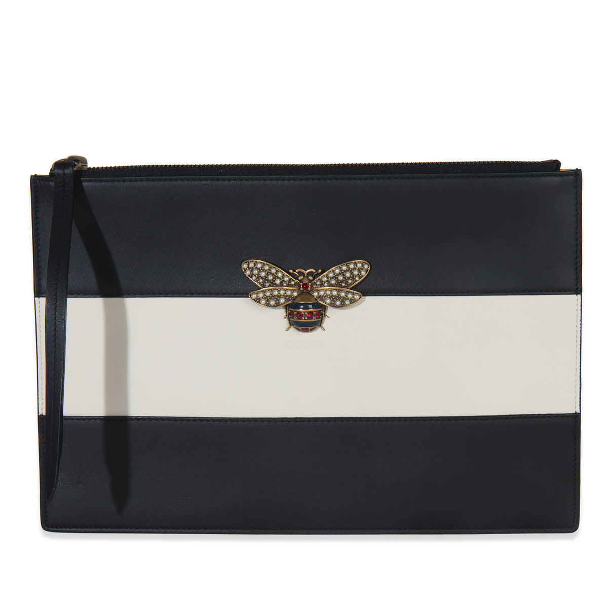 Black White Striped Bee Queen Margaret Flat Pouch