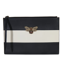 Black White Striped Bee Queen Margaret Flat Pouch