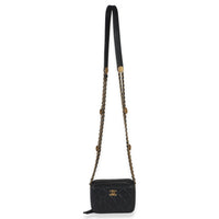 Black Quilted Twist Your Buttons Clutch With Chain