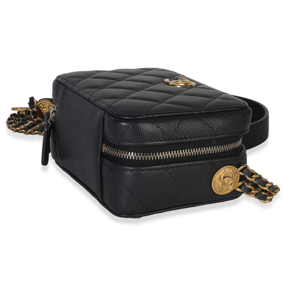 Black Quilted Twist Your Buttons Clutch With Chain