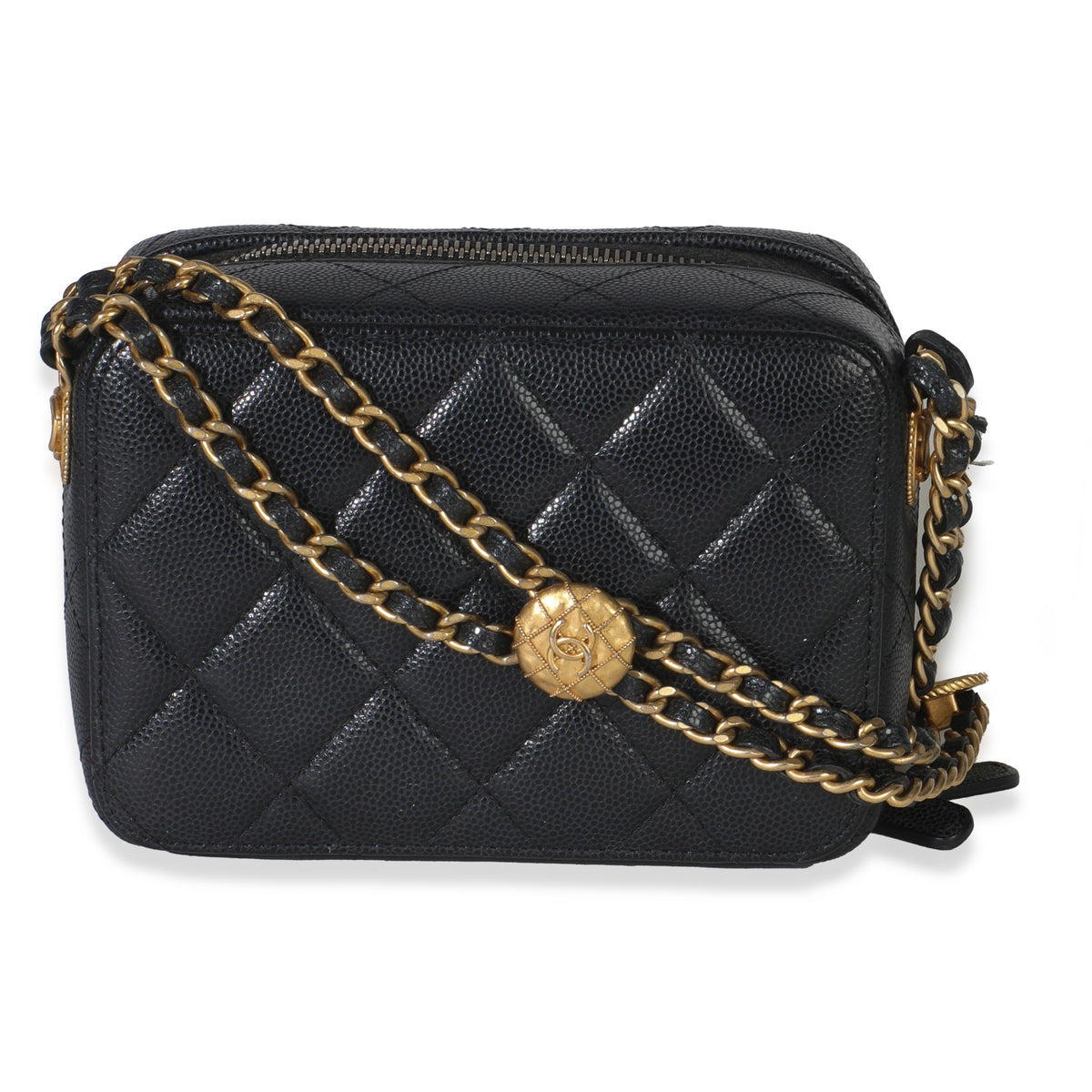 Black Quilted Twist Your Buttons Clutch With Chain