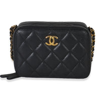 Black Quilted Twist Your Buttons Clutch With Chain