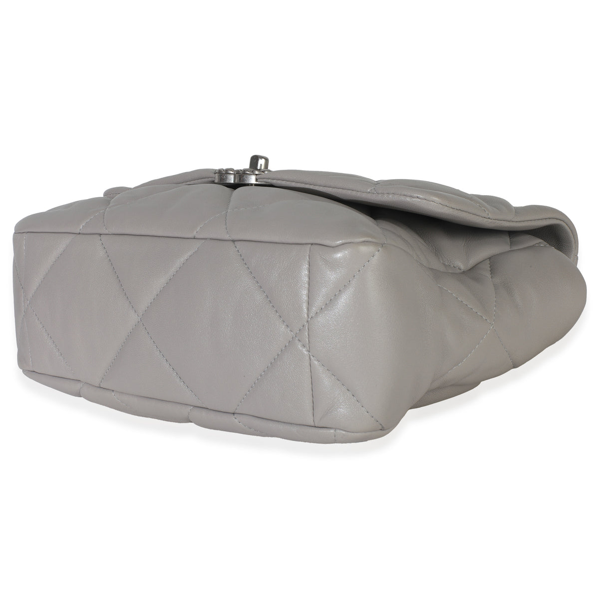 Grey Shiny Quilted Lambskin Large Chanel 19 Flap Bag