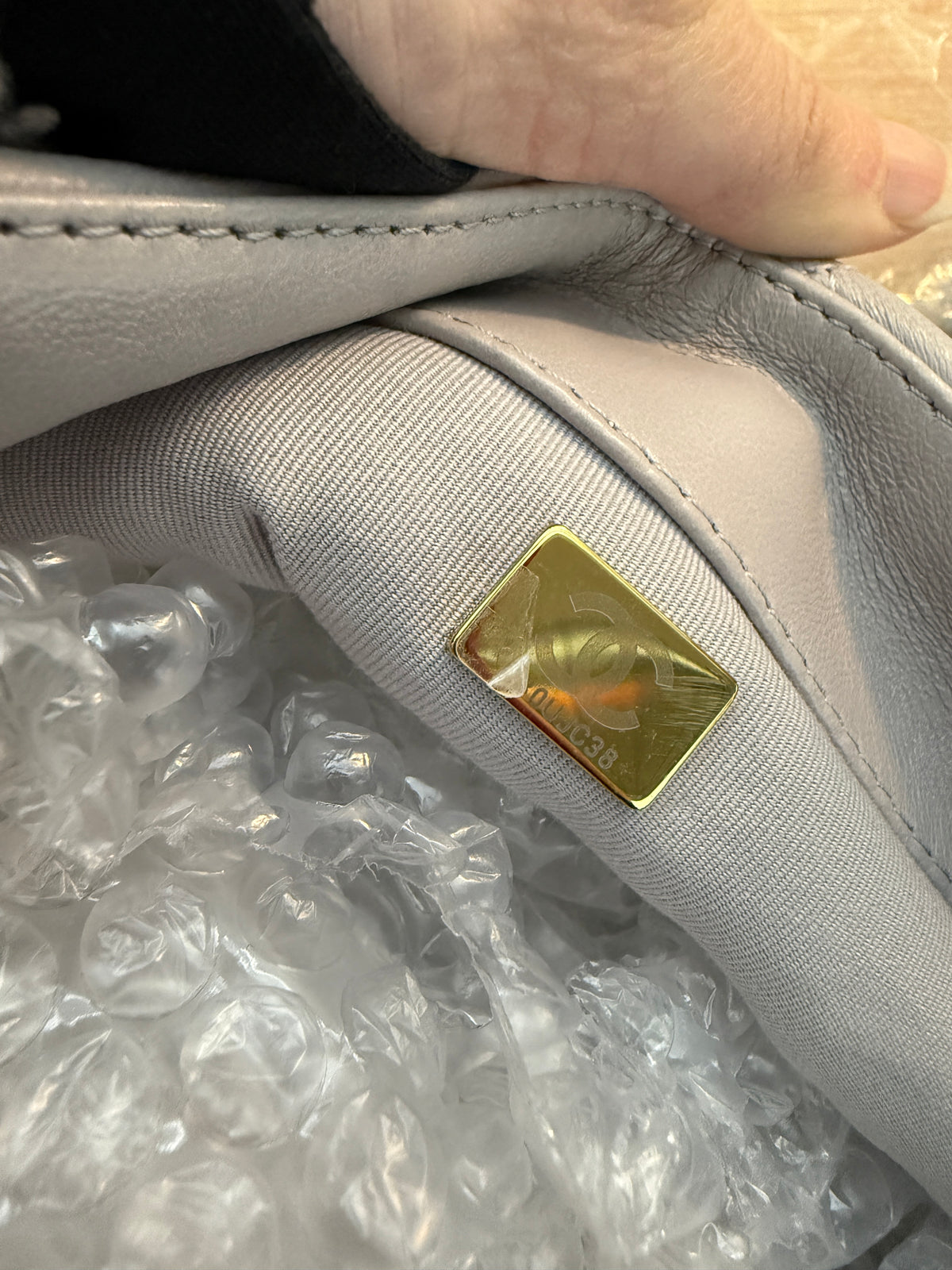 Grey Shiny Quilted Lambskin Large Chanel 19 Flap Bag