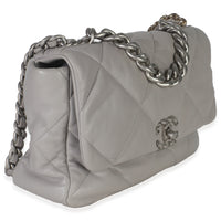 Grey Shiny Quilted Lambskin Large Chanel 19 Flap Bag