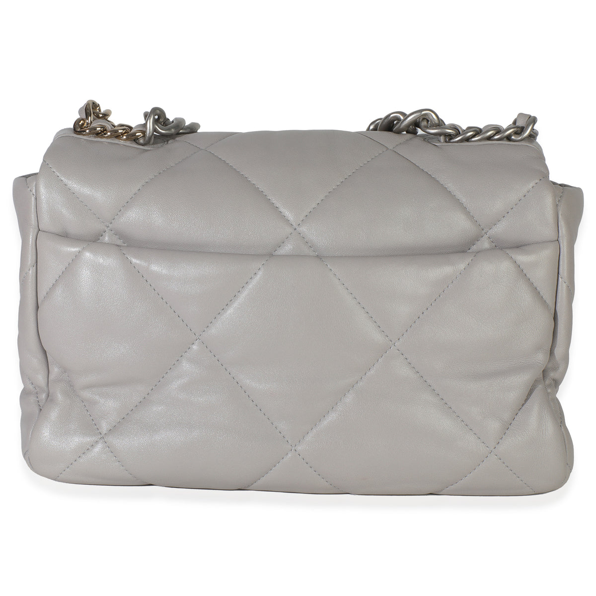 Grey Shiny Quilted Lambskin Large Chanel 19 Flap Bag