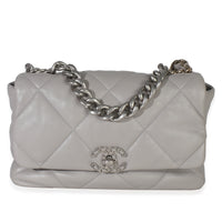 Grey Shiny Quilted Lambskin Large Chanel 19 Flap Bag