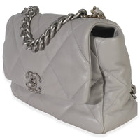 Grey Shiny Quilted Lambskin Large Chanel 19 Flap Bag