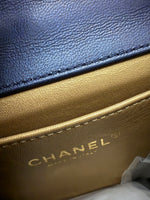 Navy Iridescent Quilted Goatskin Vertical Chic Pearls Flap Bag