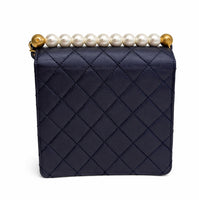 Navy Iridescent Quilted Goatskin Vertical Chic Pearls Flap Bag