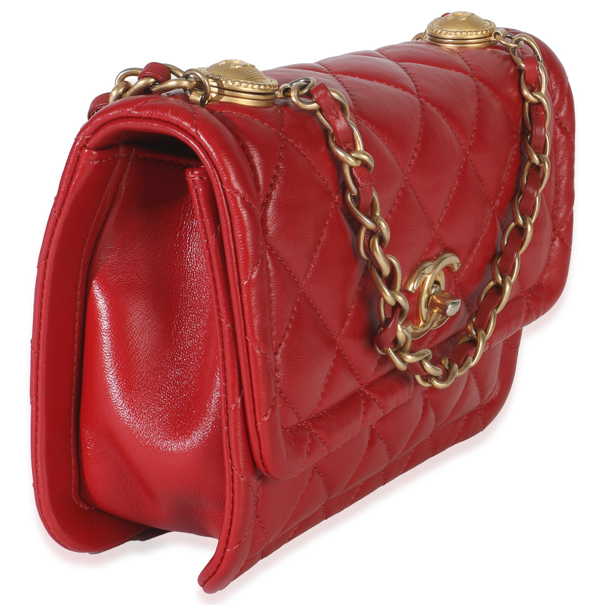 Chanel Red Quilted Puffy Calfskin Small Twist Your Buttons Flap Bag Handbag pv