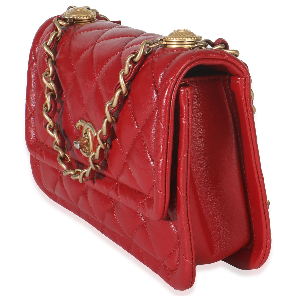 Chanel Red Quilted Puffy Calfskin Small Twist Your Buttons Flap Bag Handbag sv