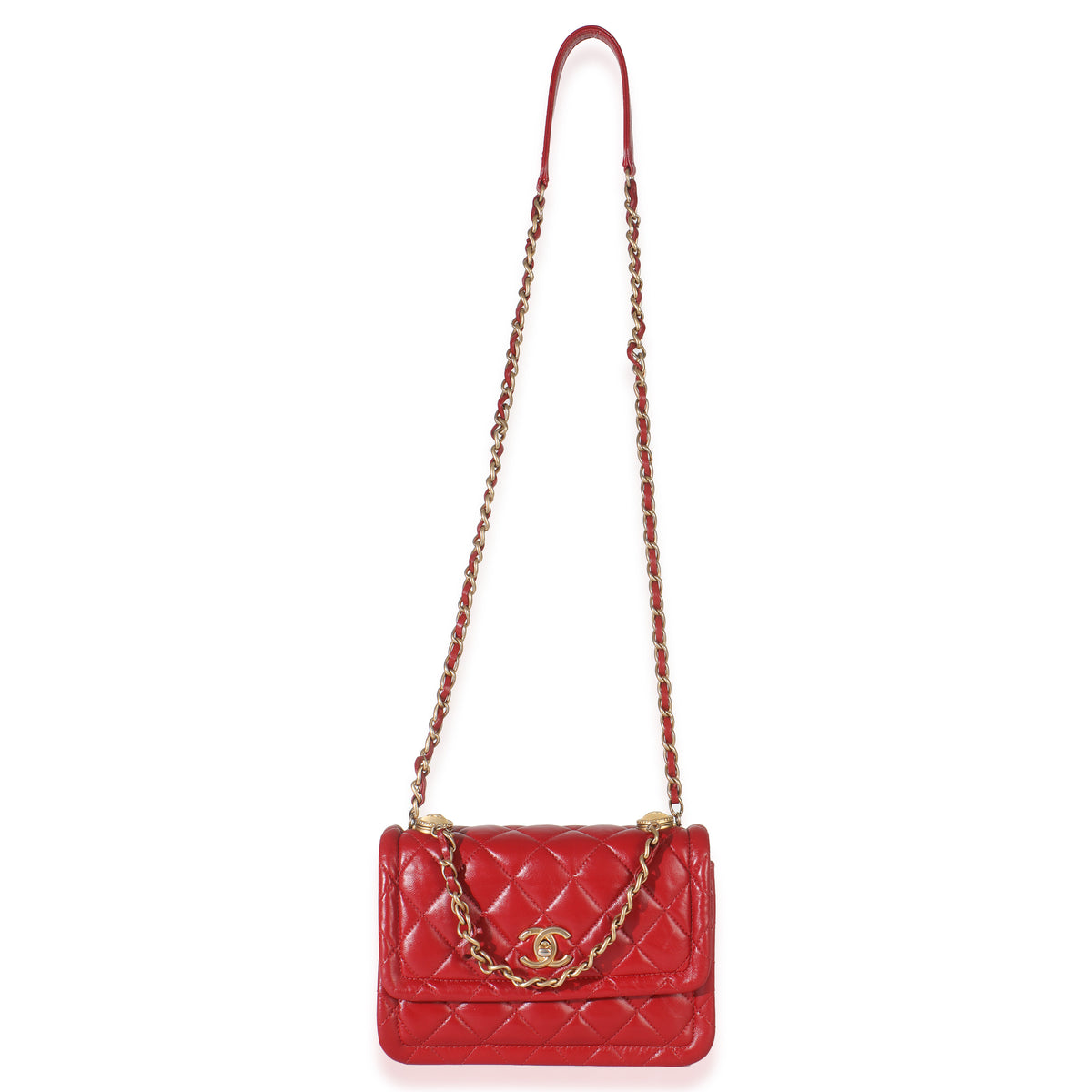 Red Quilted Puffy Calfskin Small Twist Your Buttons Flap Bag