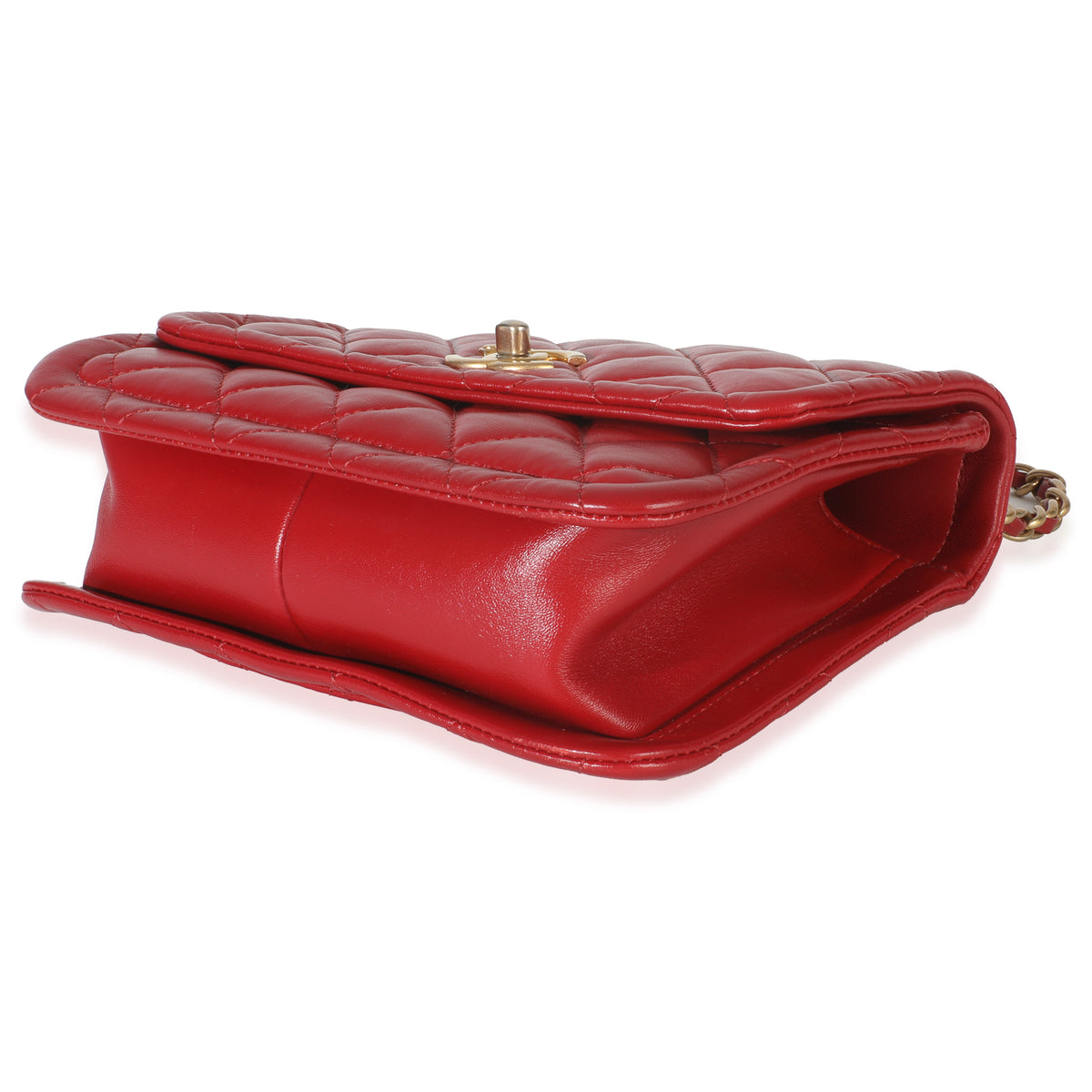 Red Quilted Puffy Calfskin Small Twist Your Buttons Flap Bag