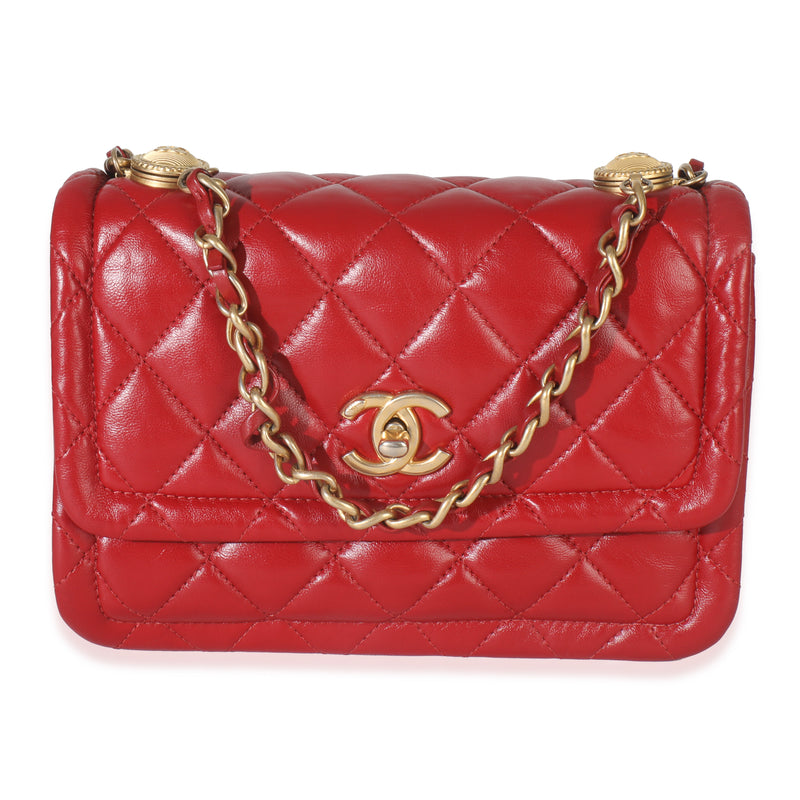 Red Quilted Puffy Calfskin Small Twist Your Buttons Flap Bag