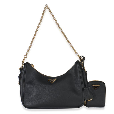 Black Saffiano Lux Re-Edition 2005 Shoulder Bag