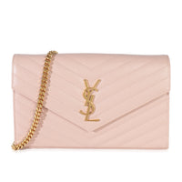 Pale Pink Grain De Poudre Matelasse Chevron Monogram Chain Wallet
