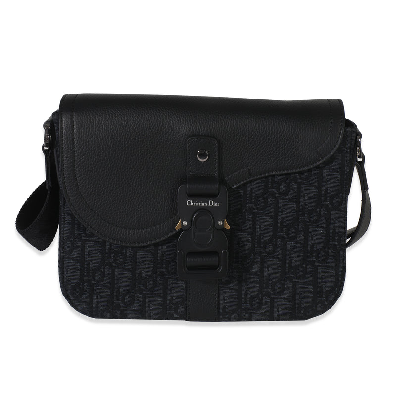 Black Oblique Canvas Small Saddle Messenger Bag