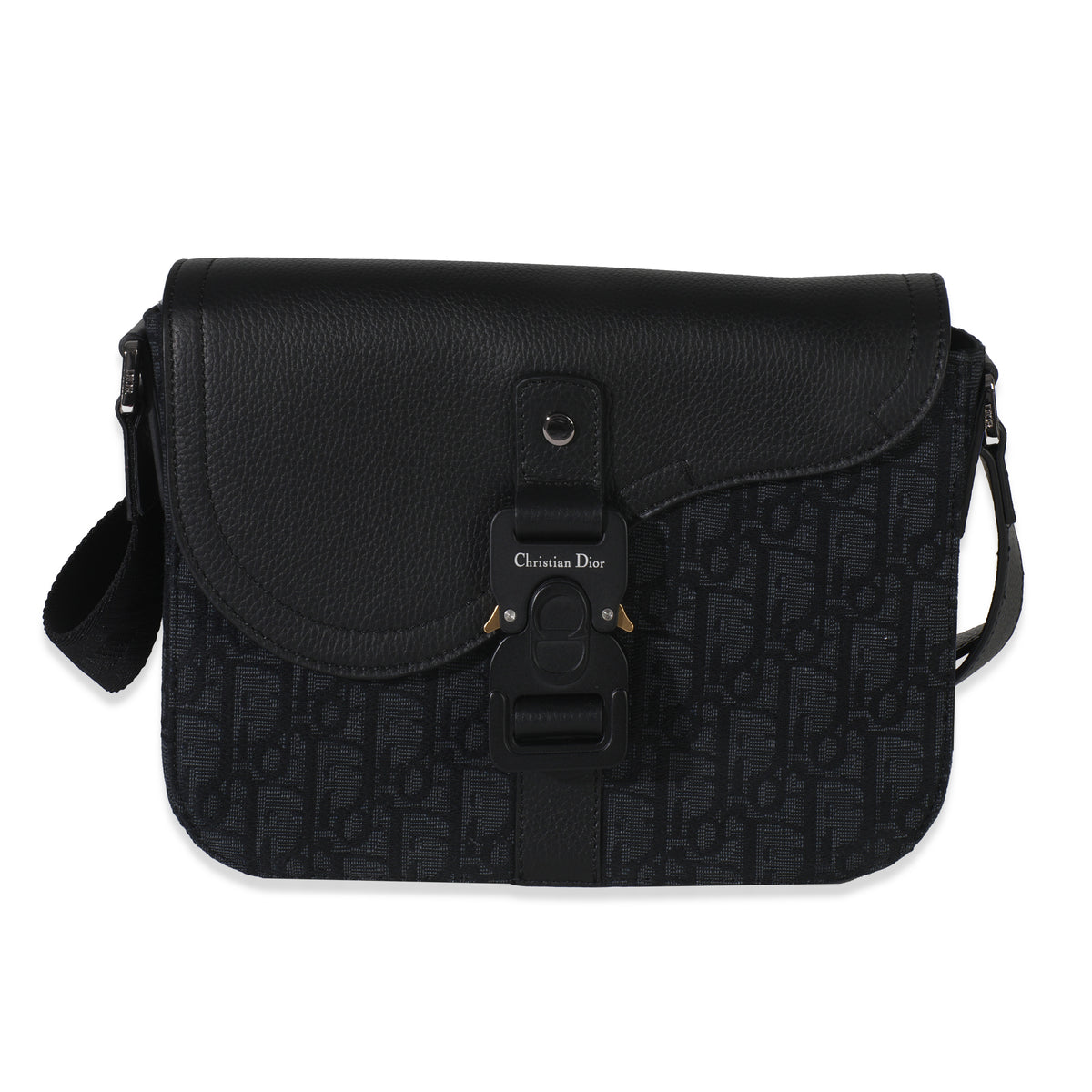 Black Oblique Canvas Small Saddle Messenger Bag