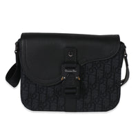 Black Oblique Canvas Small Saddle Messenger Bag