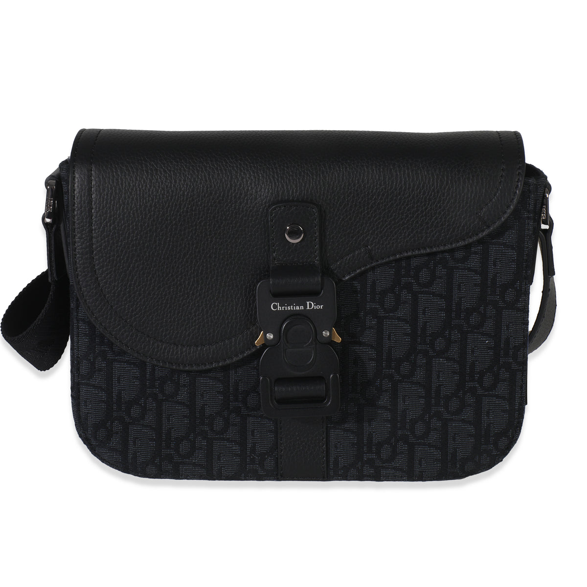 Black Oblique Canvas Small Saddle Messenger Bag