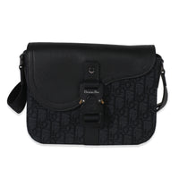 Christian Dior Black Oblique Canvas Small Saddle Messenger Handbag fv