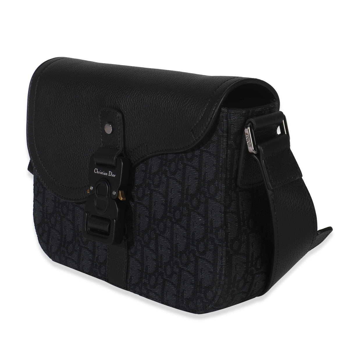 Christian Dior Black Oblique Canvas Small Saddle Messenger Handbag pv
