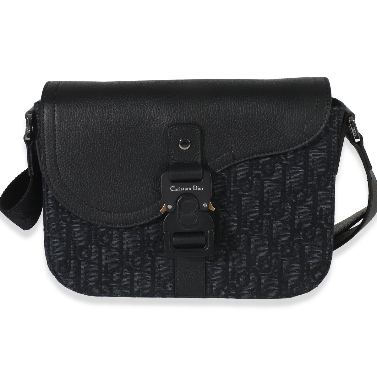 Christian Dior Black Oblique Canvas Small Saddle Messenger Handbag sv
