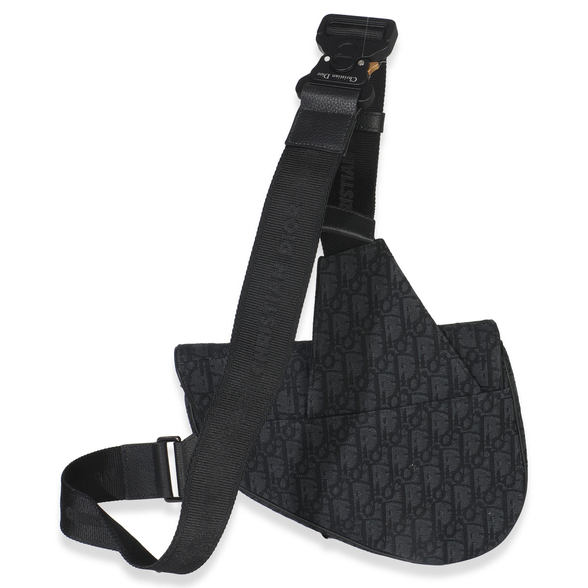 Black Oblique Jacquard Canvas Saddle Bag