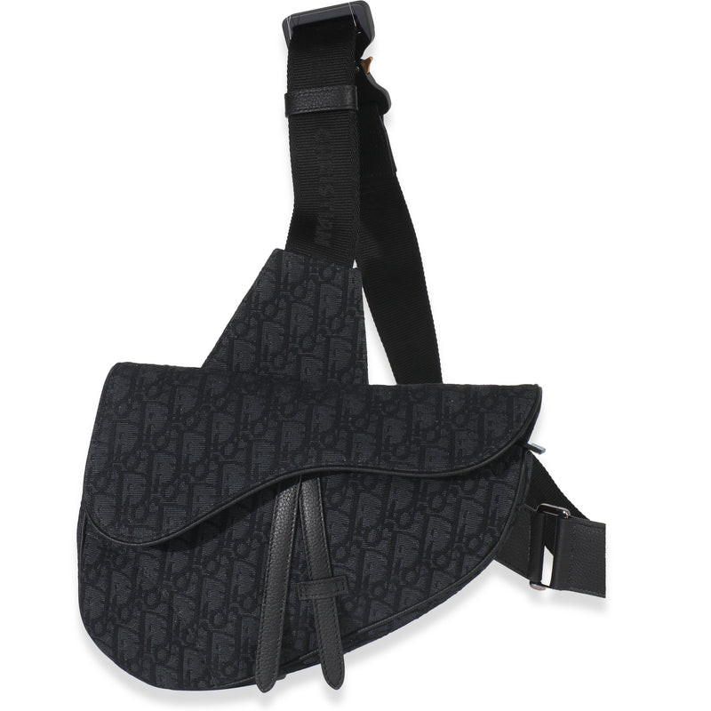 Black Oblique Jacquard Canvas Saddle Bag