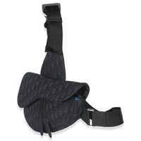 Black Oblique Jacquard Canvas Saddle Bag