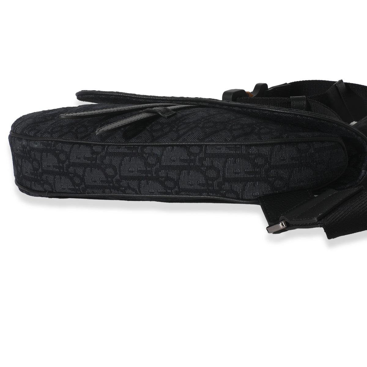 Black Oblique Jacquard Canvas Saddle Bag