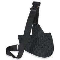 Black Oblique Jacquard Canvas Saddle Bag