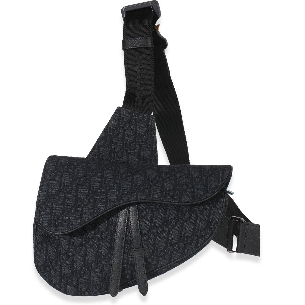 Black Oblique Jacquard Canvas Saddle Bag