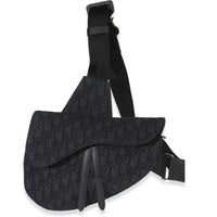 Black Oblique Jacquard Canvas Saddle Bag